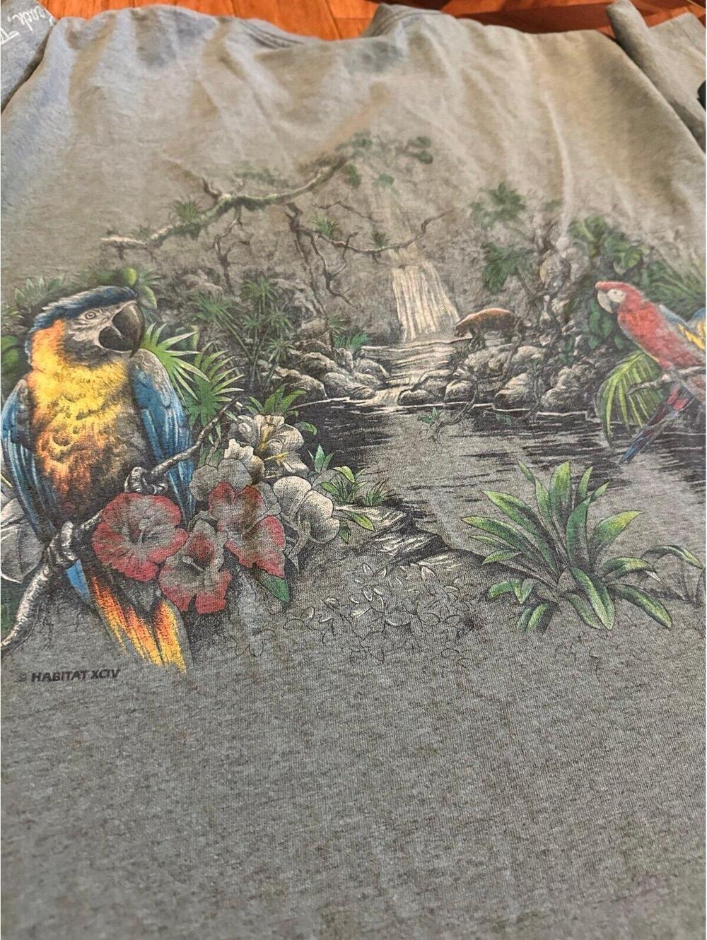Vintage Habitat T Shirt Mens L Short Sleeve Crew Neck Rainforest Parrots - Picture 7 of 7
